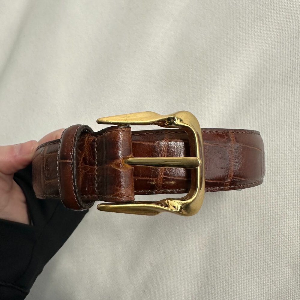 Brighton Leather Textured Belt with Gold Hardware